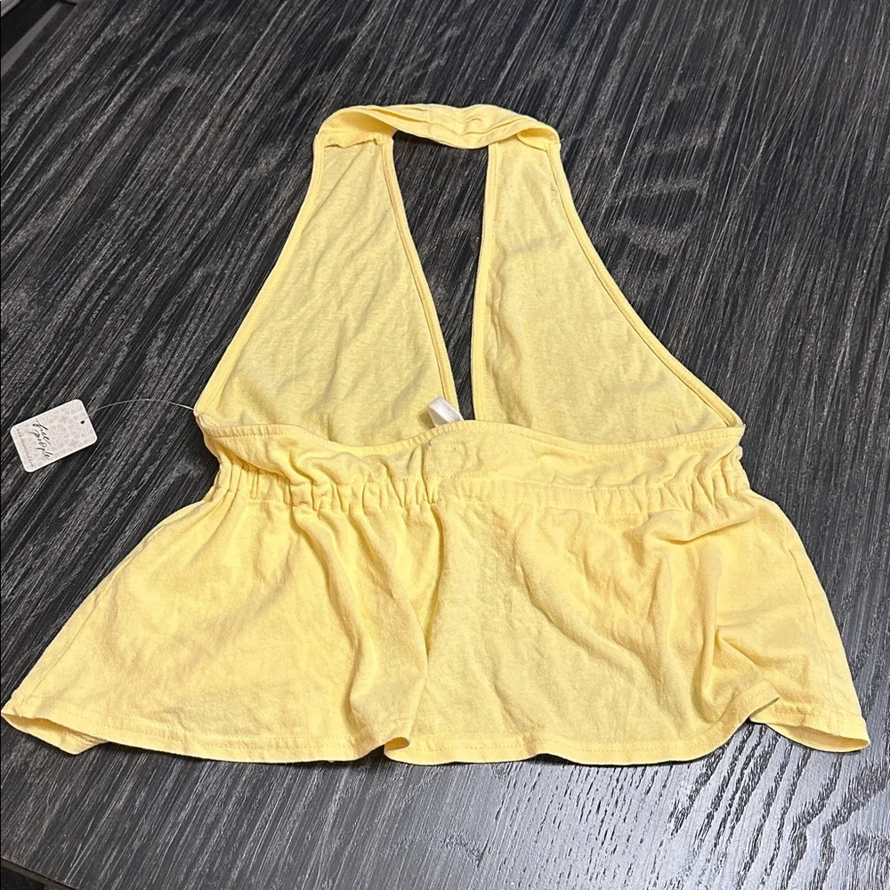 Free People Allegra Banana Yellow Halter Tie Front Flowy Top, Medium - Picture 9 of 13